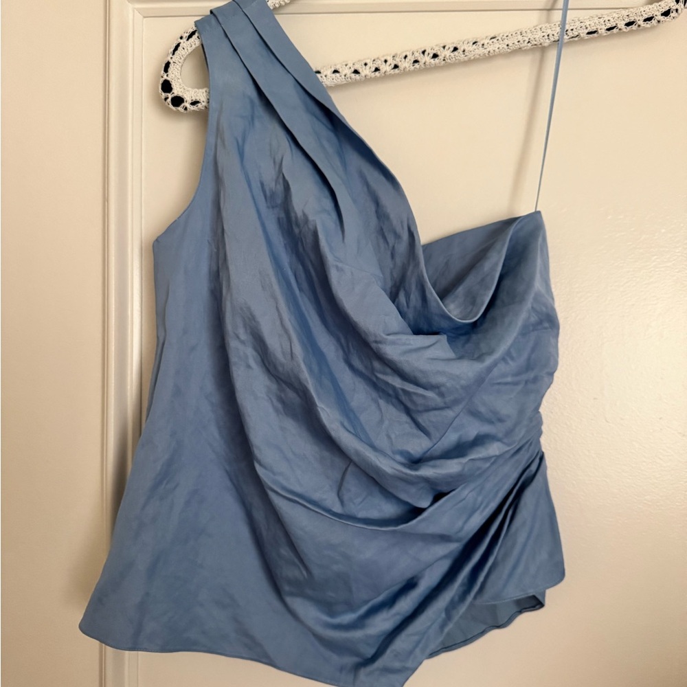 Zara Dusty Blue One-Shoulder Draped Camisole